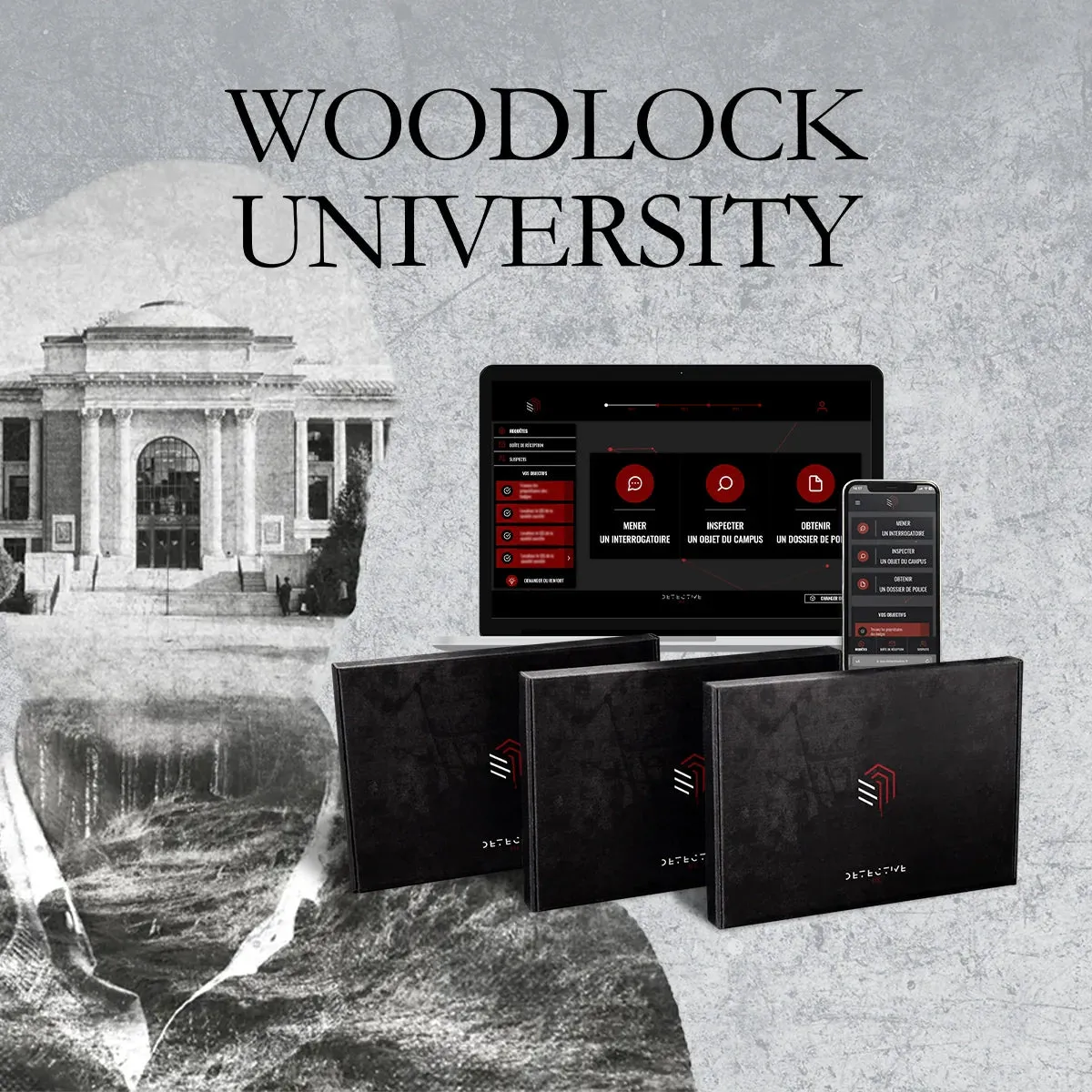 Detective Box Woodlock University jeu d'enquête version anglaise