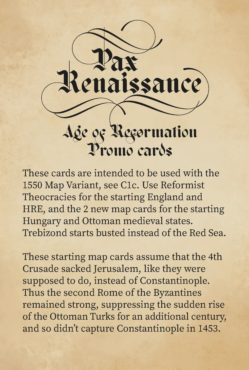 ION Game Design Pax Renaissance Age of Reformation cartes promo